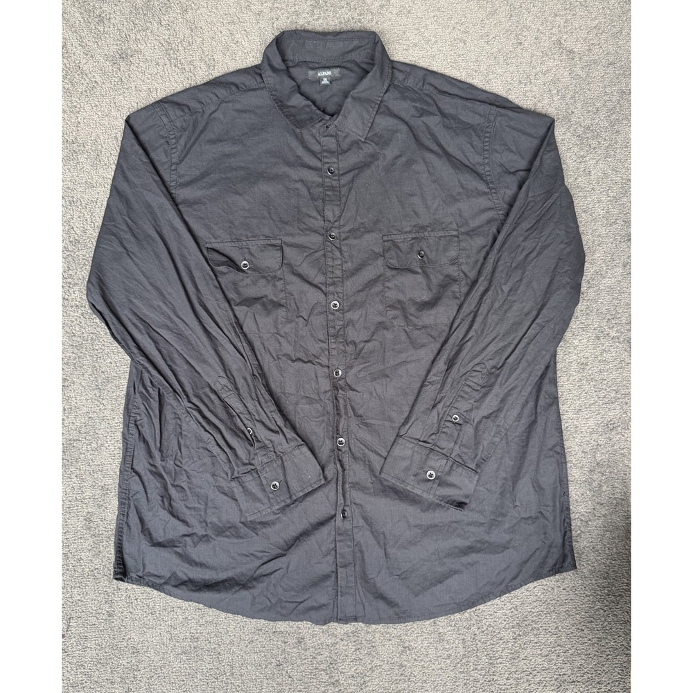 Alfani Mens XXL Black Cotton Long Sleeve Button Down Utility Shirt Chest Pockets